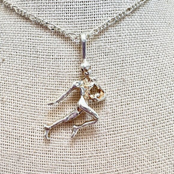 VTG Sterling Silver 925 Dancing Figure Textured Pendant Necklace Size 26" Length - Picture 2 of 16